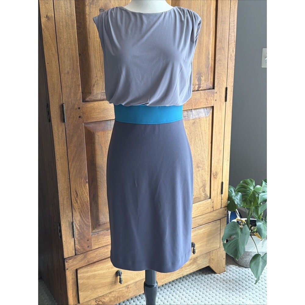 Adrianna Papell Gray And Teal Dress Size 4
